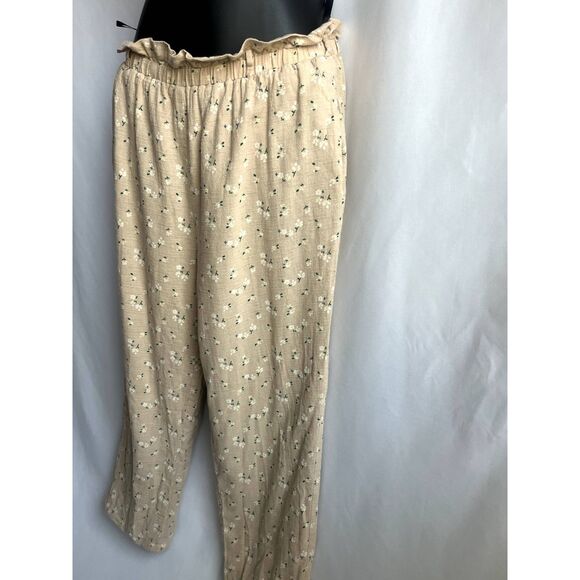 Majorelle Linen Cotton Pull On Neutral Beige Pants Floral Lagenlook Size M Beach - Picture 2 of 12
